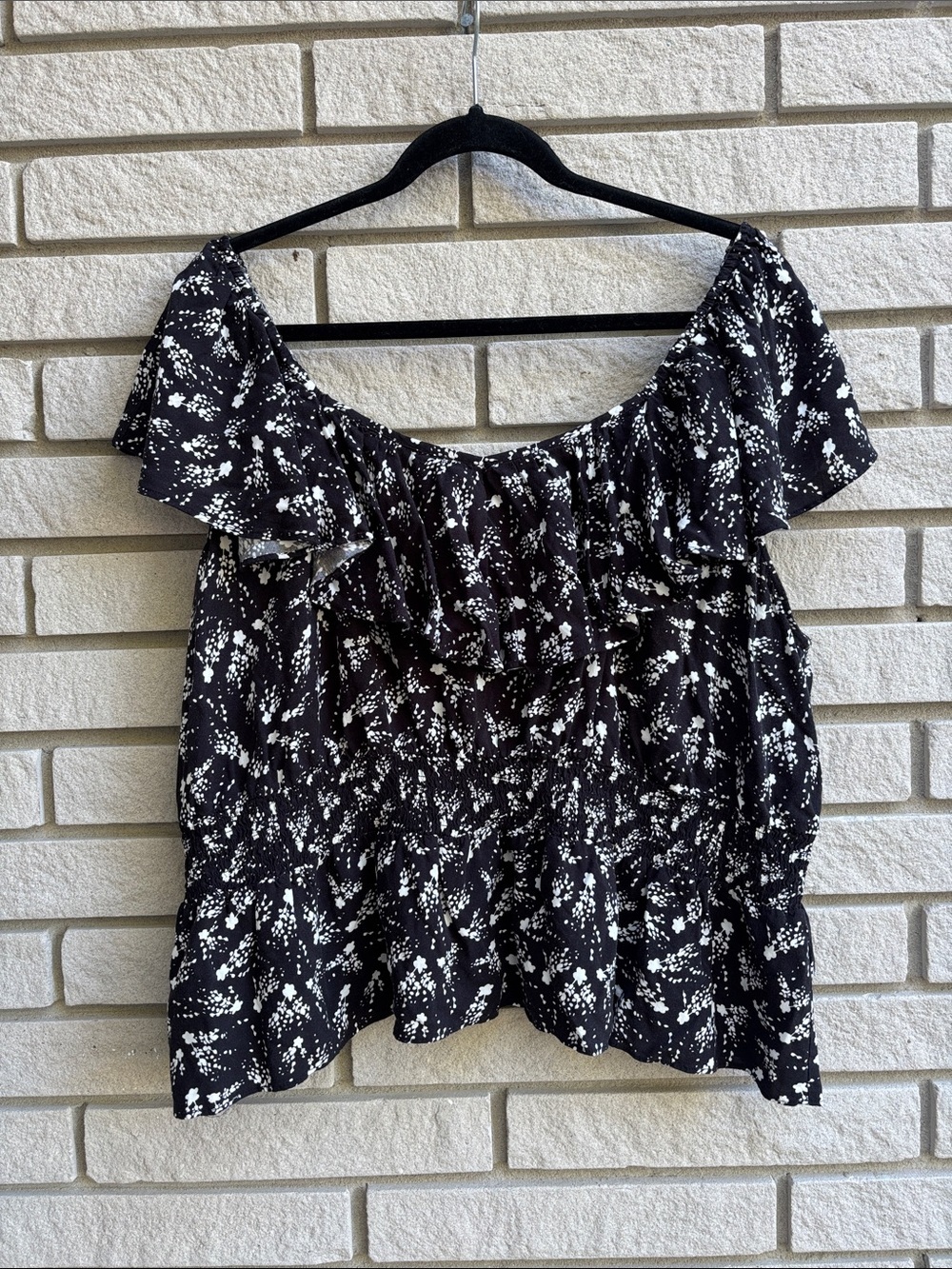 Penningtons Black Floral Off-Shoulder Ruffle Top 3X